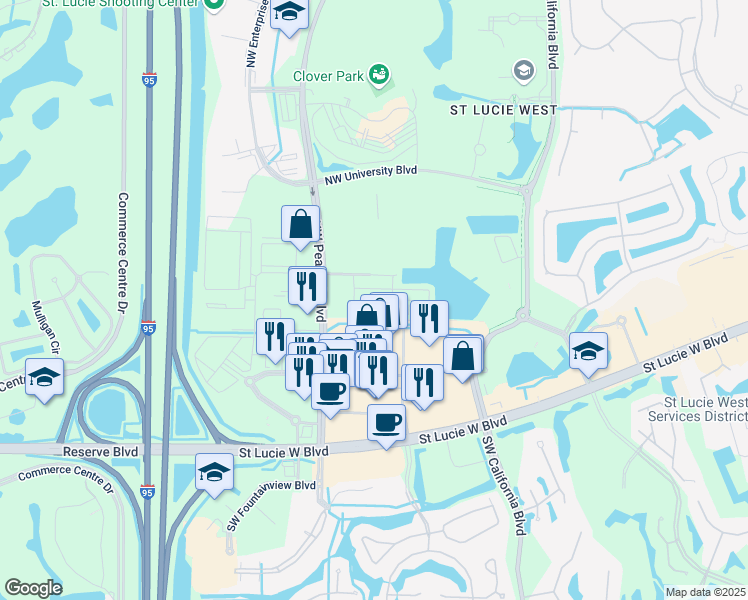 map of restaurants, bars, coffee shops, grocery stores, and more near 549 Northwest Lake Whitney Place in Port St. Lucie