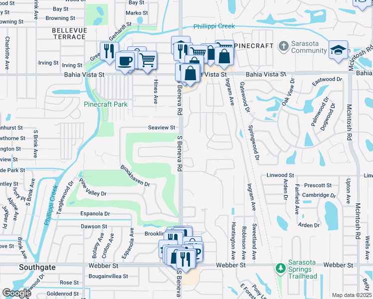 map of restaurants, bars, coffee shops, grocery stores, and more near 1853 Toucan Way in Sarasota