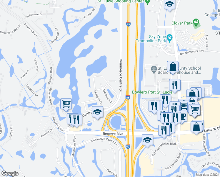 map of restaurants, bars, coffee shops, grocery stores, and more near 8183 Mulligan Circle in Port St. Lucie