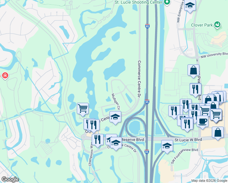 map of restaurants, bars, coffee shops, grocery stores, and more near 8301 Mulligan Circle in Port St. Lucie