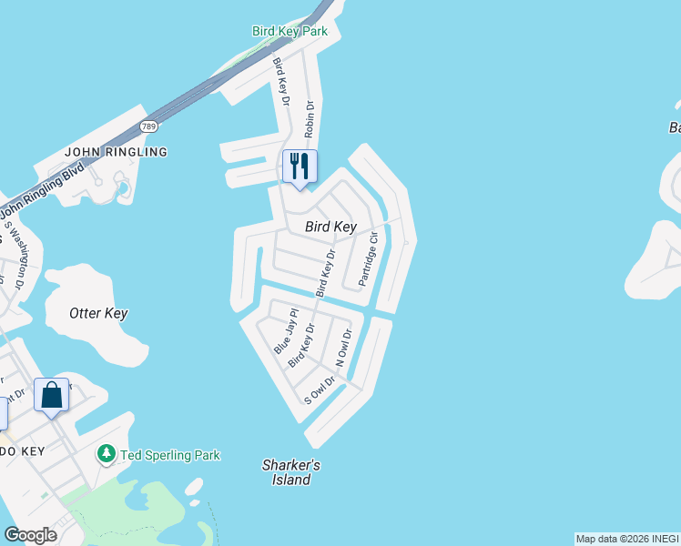 map of restaurants, bars, coffee shops, grocery stores, and more near 414 Partridge Circle in Sarasota