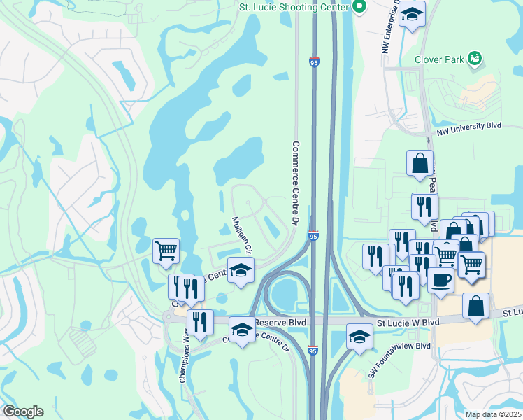map of restaurants, bars, coffee shops, grocery stores, and more near 8231 Mulligan Circle in Port St. Lucie