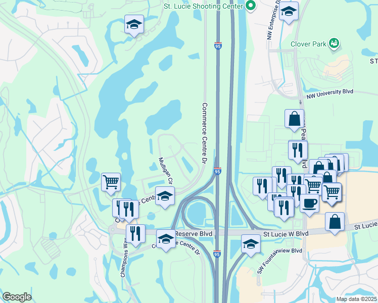map of restaurants, bars, coffee shops, grocery stores, and more near 8929 Sandshot Court in Port St. Lucie