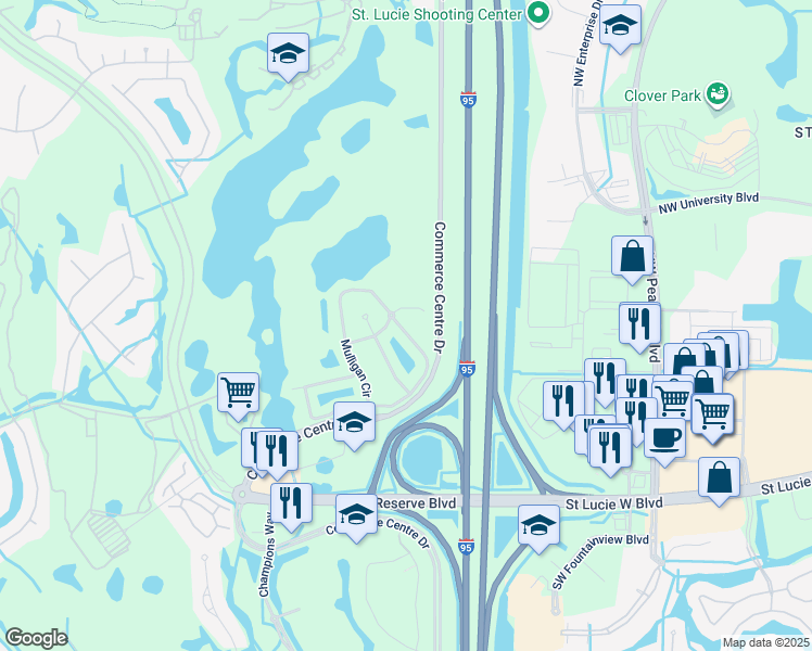 map of restaurants, bars, coffee shops, grocery stores, and more near 8188 Mulligan Circle in Port St. Lucie