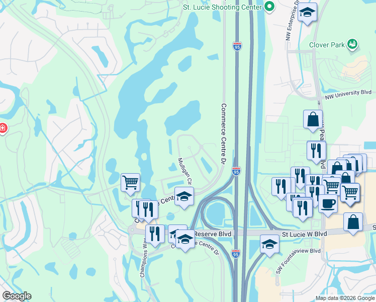 map of restaurants, bars, coffee shops, grocery stores, and more near 8231 Mulligan Circle in Port St. Lucie