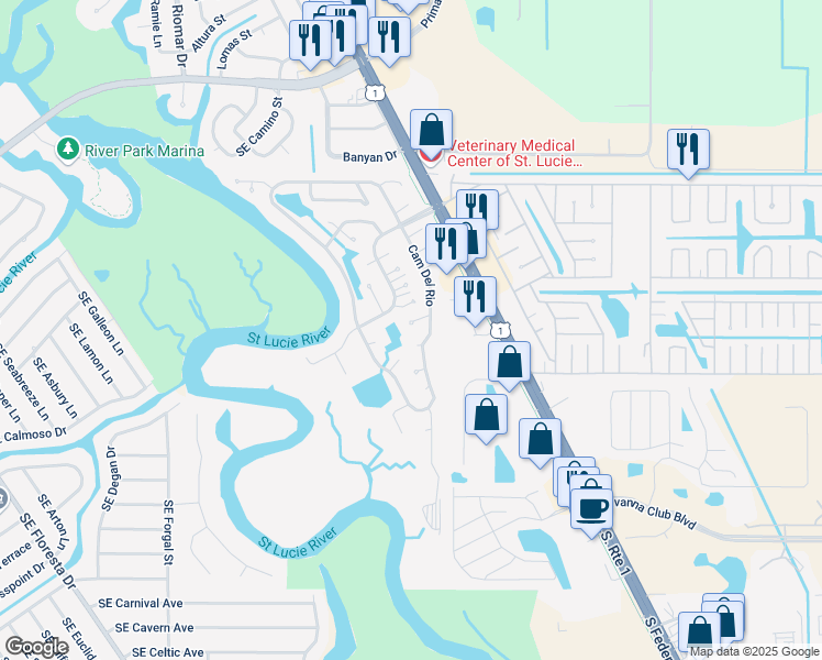 map of restaurants, bars, coffee shops, grocery stores, and more near 8 El Portal Lane in Port St. Lucie