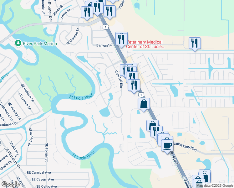 map of restaurants, bars, coffee shops, grocery stores, and more near 8 El Portal Lane in Port St. Lucie