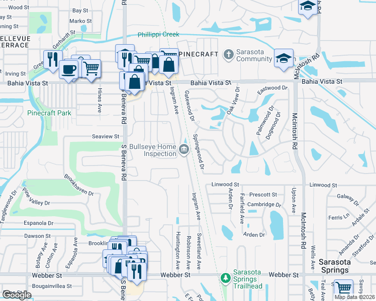 map of restaurants, bars, coffee shops, grocery stores, and more near 1705 Ingram Avenue in Sarasota