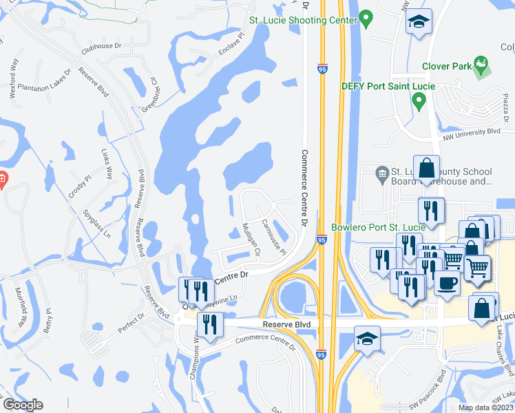 map of restaurants, bars, coffee shops, grocery stores, and more near 8020 Carnoustie Place in Port St. Lucie