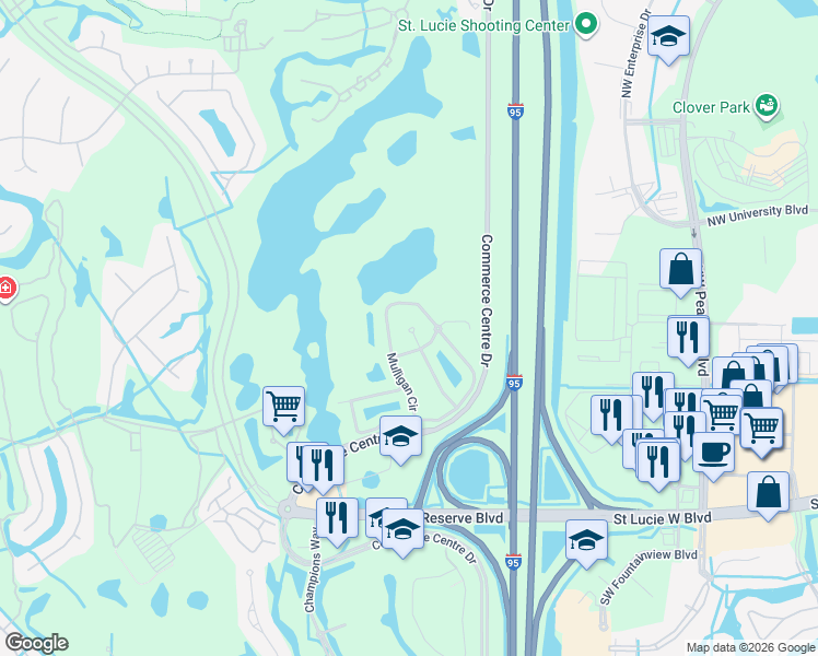 map of restaurants, bars, coffee shops, grocery stores, and more near 8231 Mulligan Circle in Port St. Lucie
