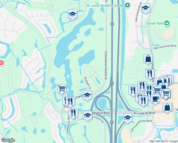 map of restaurants, bars, coffee shops, grocery stores, and more near 8231 Mulligan Circle in Port St. Lucie
