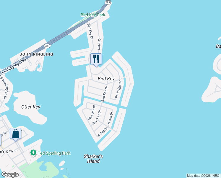 map of restaurants, bars, coffee shops, grocery stores, and more near 414 Partridge Circle in Sarasota