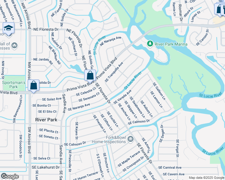 map of restaurants, bars, coffee shops, grocery stores, and more near 309 Southeast Tranquilla Avenue in Port St. Lucie