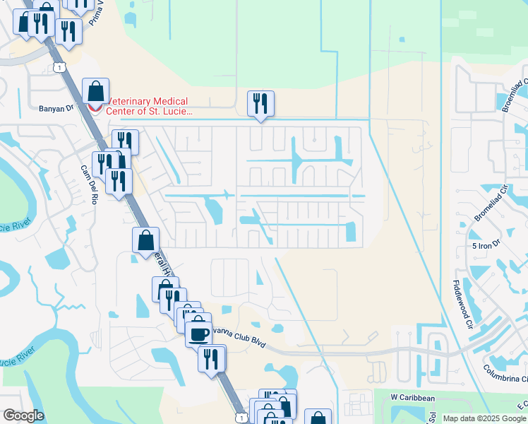 map of restaurants, bars, coffee shops, grocery stores, and more near 4 South El Greco Lane in Port St. Lucie