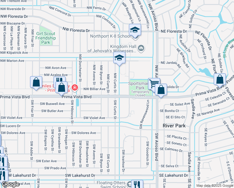 map of restaurants, bars, coffee shops, grocery stores, and more near 299 NW Prima Vista Blvd in Port St Lucie
