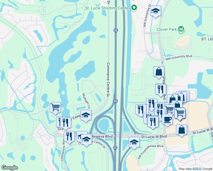 map of restaurants, bars, coffee shops, grocery stores, and more near 8905 Sandshot Court in Port St. Lucie