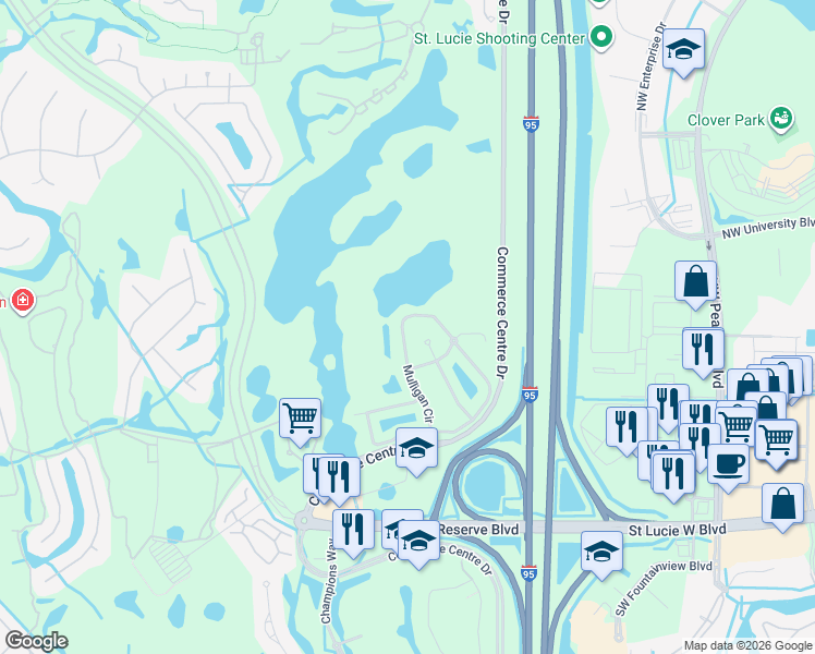 map of restaurants, bars, coffee shops, grocery stores, and more near 8301 Mulligan Circle in Port St. Lucie