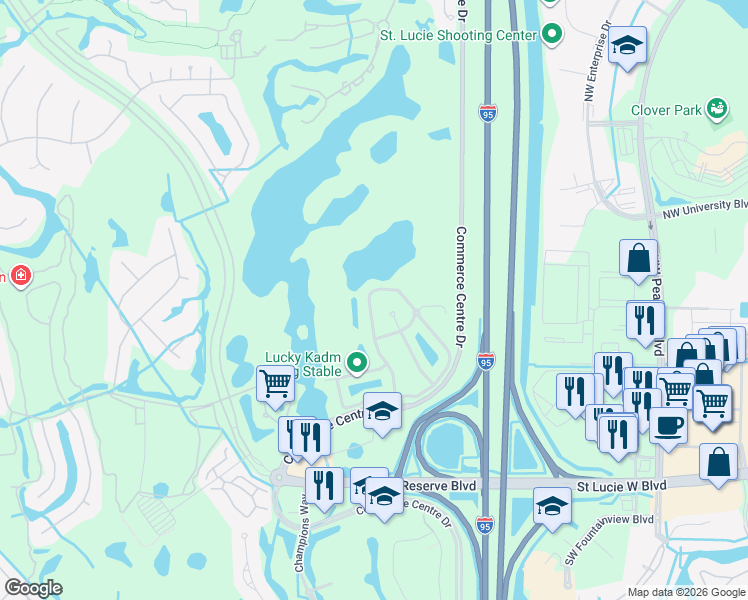 map of restaurants, bars, coffee shops, grocery stores, and more near 8301 Mulligan Circle in Port St. Lucie
