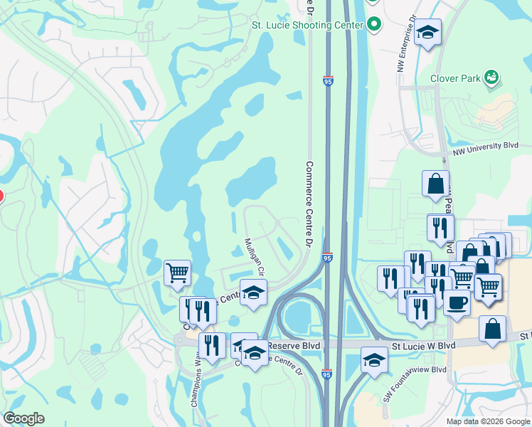 map of restaurants, bars, coffee shops, grocery stores, and more near 8231 Mulligan Circle in Port St. Lucie
