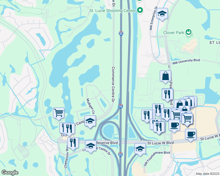 map of restaurants, bars, coffee shops, grocery stores, and more near 8910 Sandshot Court in Port St. Lucie