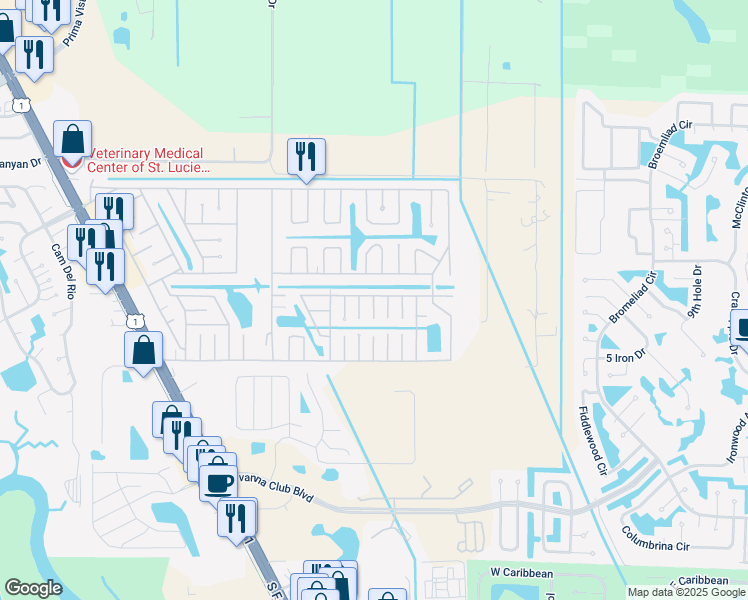 map of restaurants, bars, coffee shops, grocery stores, and more near 1 Indigo Lane in Port St. Lucie