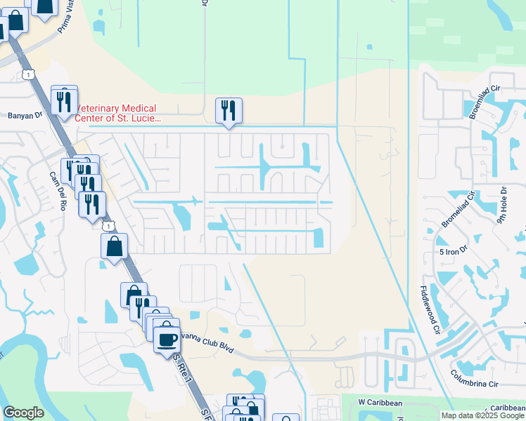 map of restaurants, bars, coffee shops, grocery stores, and more near 1 Indigo Lane in Port St. Lucie
