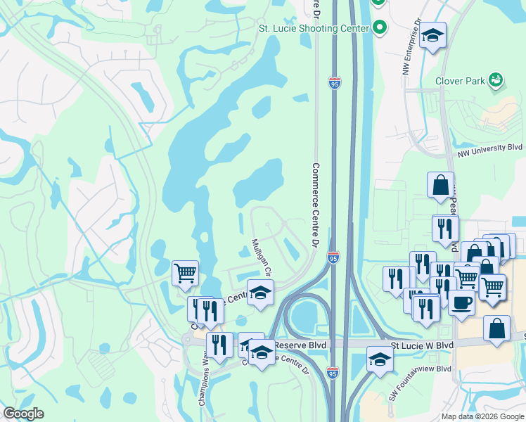 map of restaurants, bars, coffee shops, grocery stores, and more near 8261 Mulligan Circle in Port St. Lucie