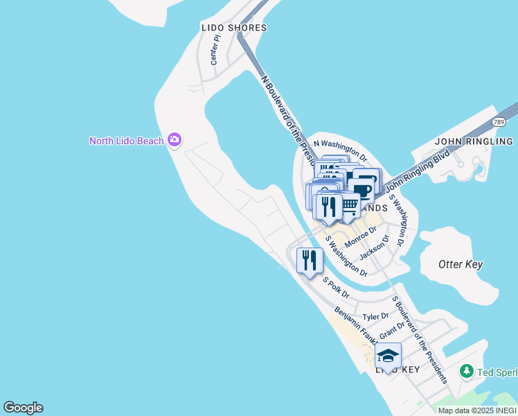 map of restaurants, bars, coffee shops, grocery stores, and more near 171 Whittier Drive in Sarasota