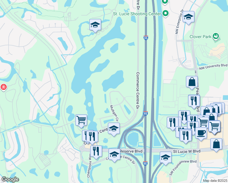 map of restaurants, bars, coffee shops, grocery stores, and more near 8220 Mulligan Circle in Port St. Lucie