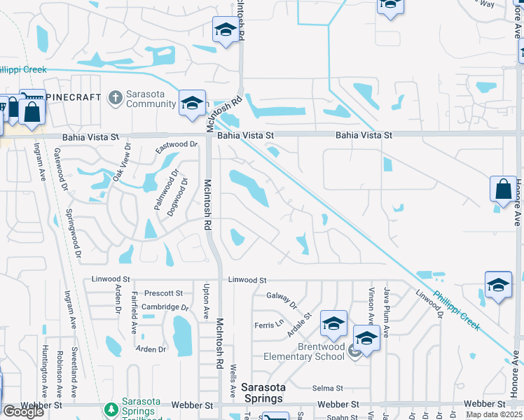 map of restaurants, bars, coffee shops, grocery stores, and more near 4518 Trails Drive in Sarasota