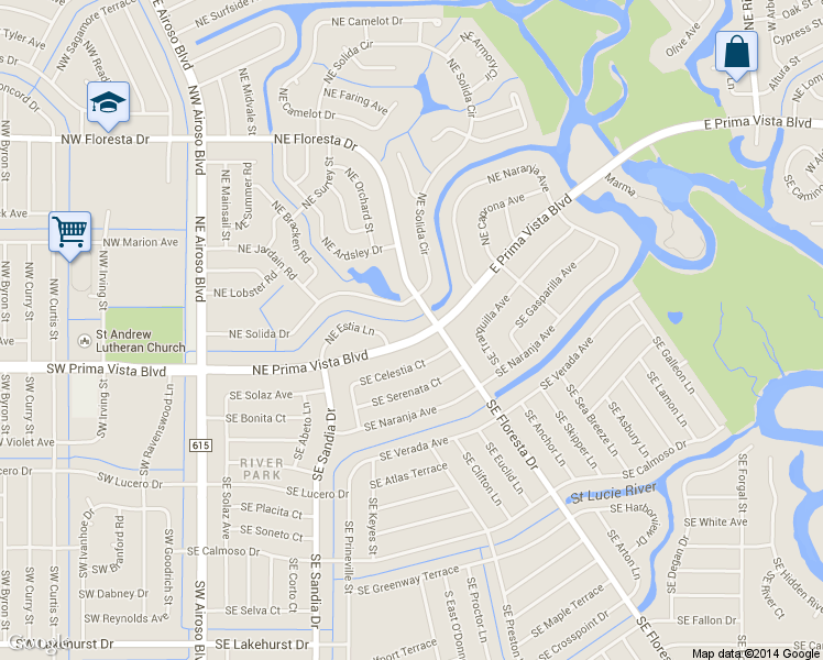 map of restaurants, bars, coffee shops, grocery stores, and more near 253 SE Prima Vista Blvd in Port St Lucie
