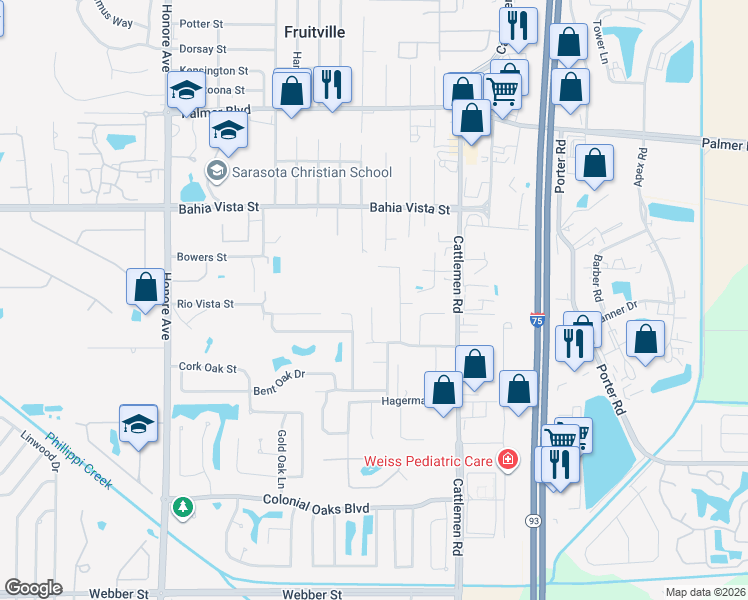 map of restaurants, bars, coffee shops, grocery stores, and more near 1692 Old Summerwood Blvd in Sarasota