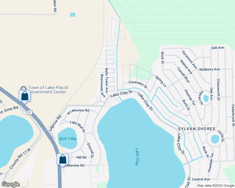 map of restaurants, bars, coffee shops, grocery stores, and more near 1499 Lake Clay Dr in Lake Placid