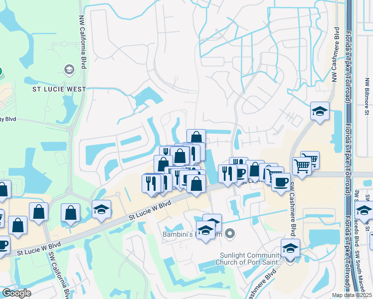 map of restaurants, bars, coffee shops, grocery stores, and more near 1200 Northwest Sun Terrace Circle in Port St. Lucie