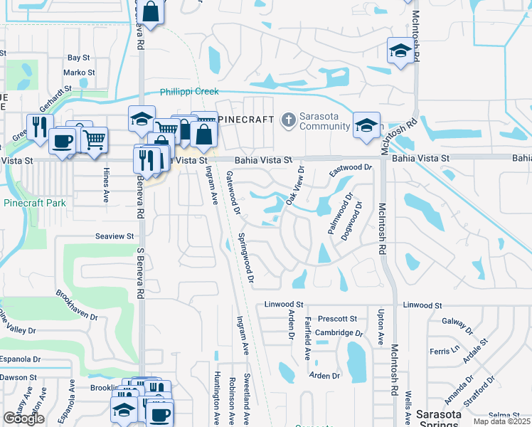 map of restaurants, bars, coffee shops, grocery stores, and more near in Sarasota