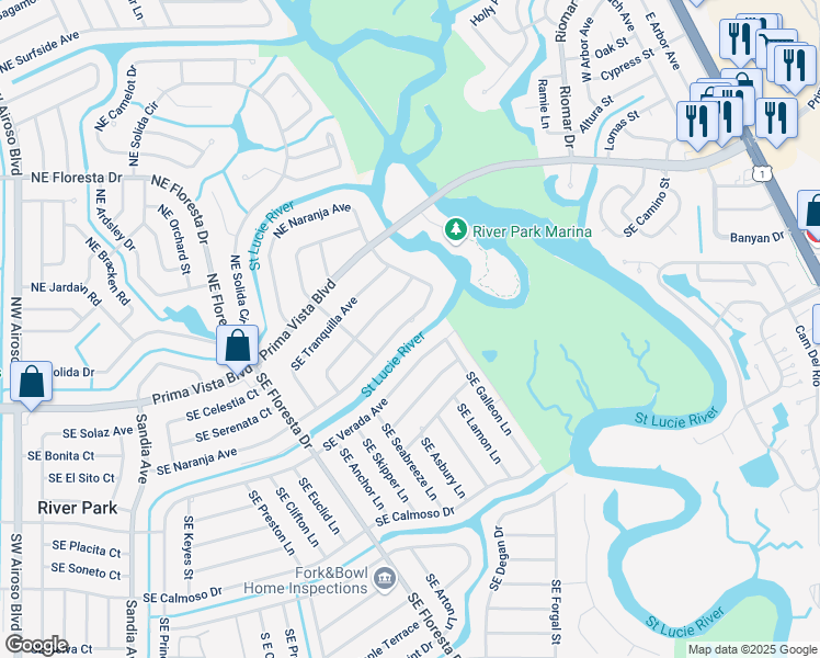 map of restaurants, bars, coffee shops, grocery stores, and more near 422 Southeast Naranja Avenue in Port St. Lucie