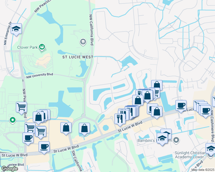 map of restaurants, bars, coffee shops, grocery stores, and more near 292 Northwest Bentley Circle in Port St. Lucie