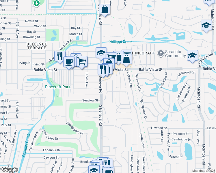 map of restaurants, bars, coffee shops, grocery stores, and more near 1316 Westport Lane in Sarasota