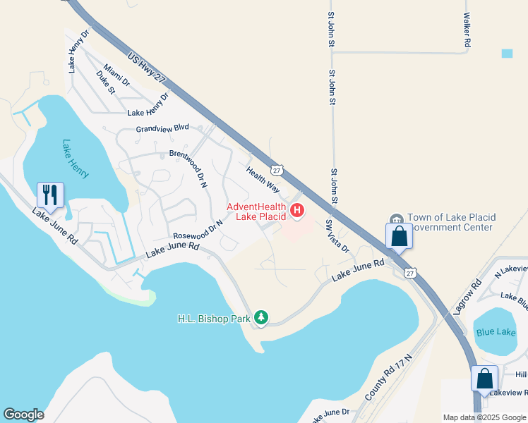 map of restaurants, bars, coffee shops, grocery stores, and more near 125 Tomoka Blvd S in Lake Placid