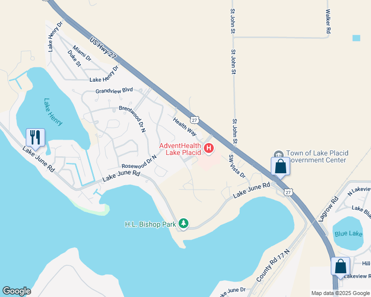 map of restaurants, bars, coffee shops, grocery stores, and more near 125 Tomoka Boulevard South in Lake Placid