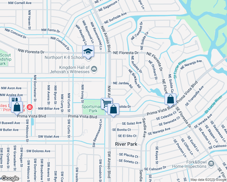 map of restaurants, bars, coffee shops, grocery stores, and more near 110 Northeast Tunison Avenue in Port St. Lucie