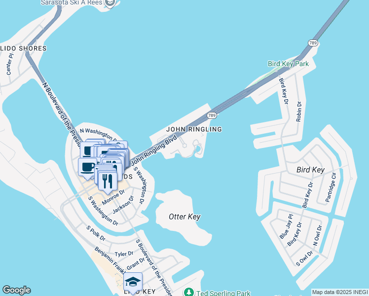 map of restaurants, bars, coffee shops, grocery stores, and more near 700 John Ringling Blvd in Sarasota