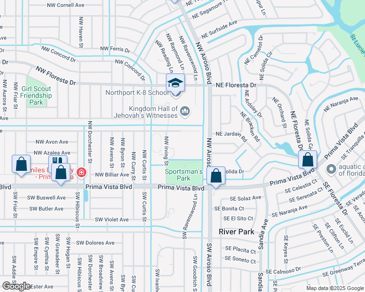 map of restaurants, bars, coffee shops, grocery stores, and more near 198 Northwest Marion Avenue in Port St. Lucie