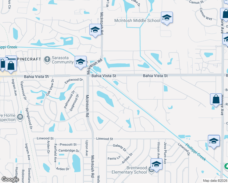 map of restaurants, bars, coffee shops, grocery stores, and more near 4479 Trails Drive in Sarasota