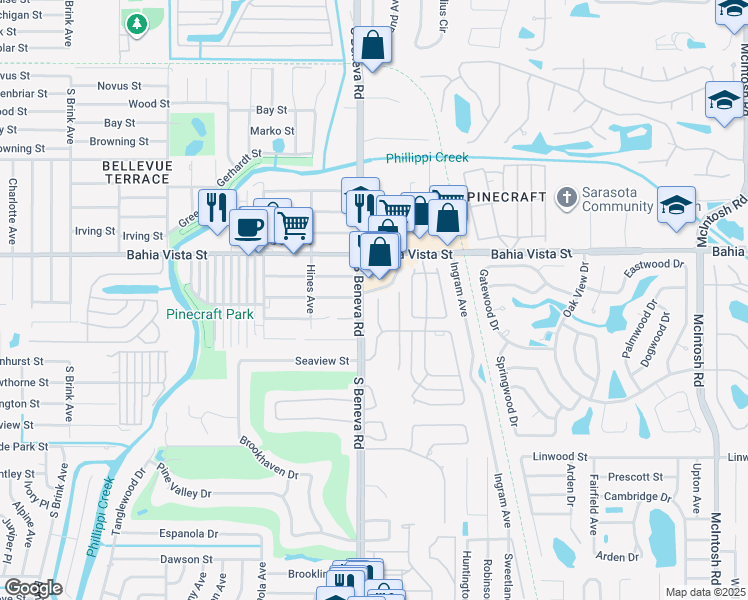 map of restaurants, bars, coffee shops, grocery stores, and more near 1316 Westport Lane in Sarasota