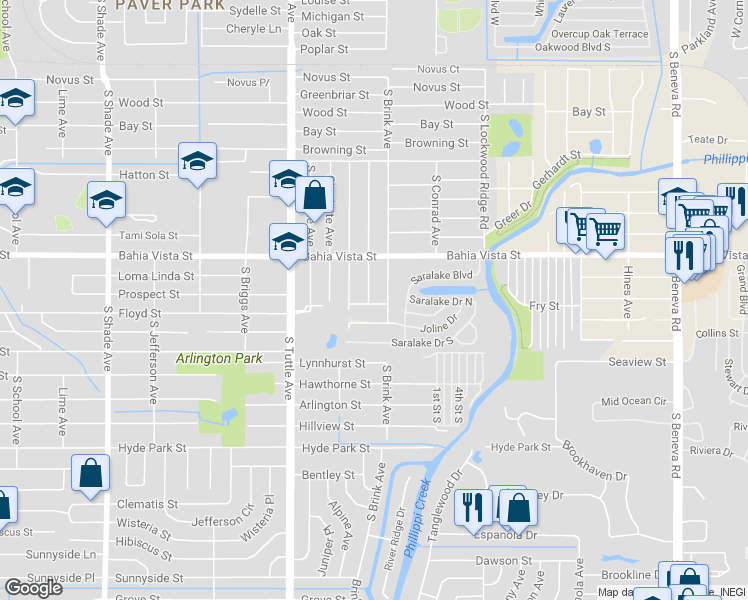 map of restaurants, bars, coffee shops, grocery stores, and more near 2945 Prospect Street in Sarasota
