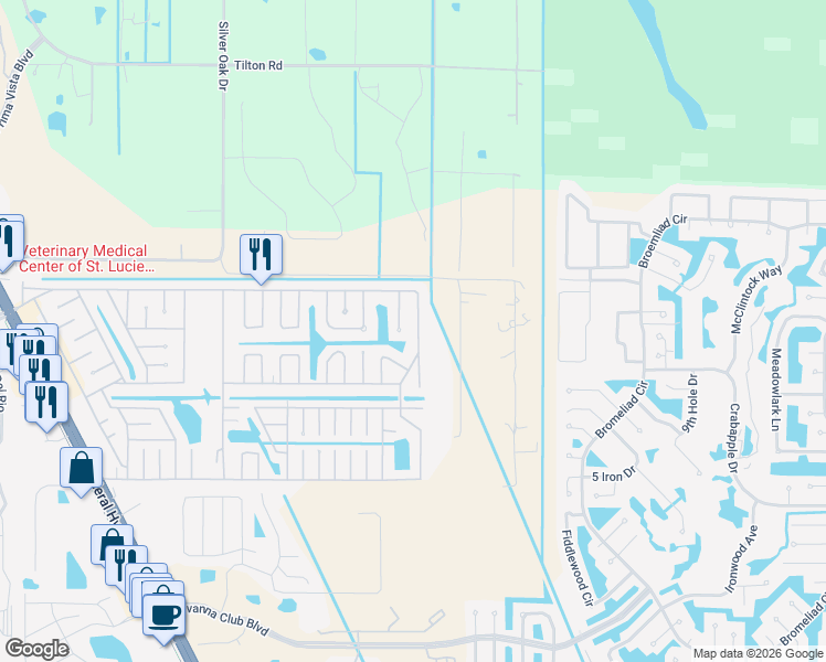 map of restaurants, bars, coffee shops, grocery stores, and more near 67 Mediterranean Boulevard North in Port St. Lucie