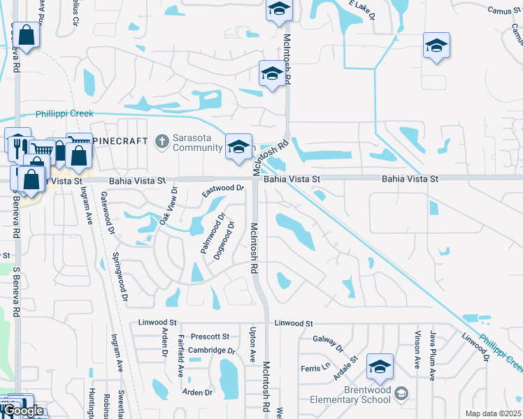 map of restaurants, bars, coffee shops, grocery stores, and more near 1327 Cottonwood Trail in Sarasota