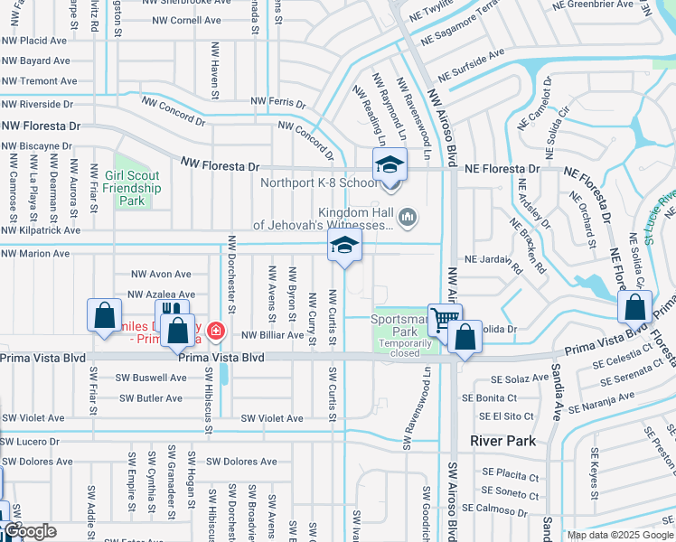 map of restaurants, bars, coffee shops, grocery stores, and more near 231 Northwest Curtis Street in Port St. Lucie