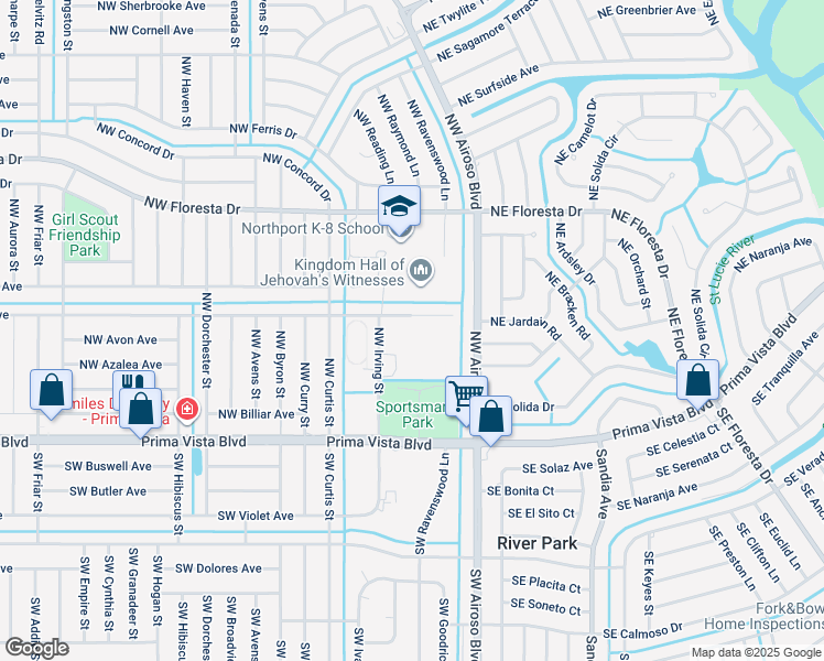 map of restaurants, bars, coffee shops, grocery stores, and more near 198 Northwest Marion Avenue in Port St. Lucie